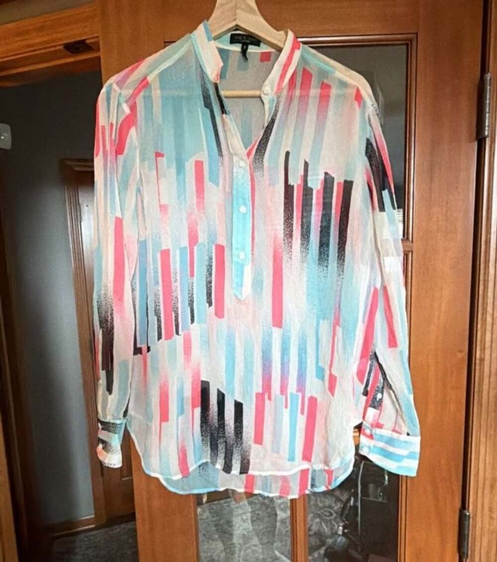 Rag & Bone Blouse Size S Multicolor Abstract Print Button Up Silk Shirt